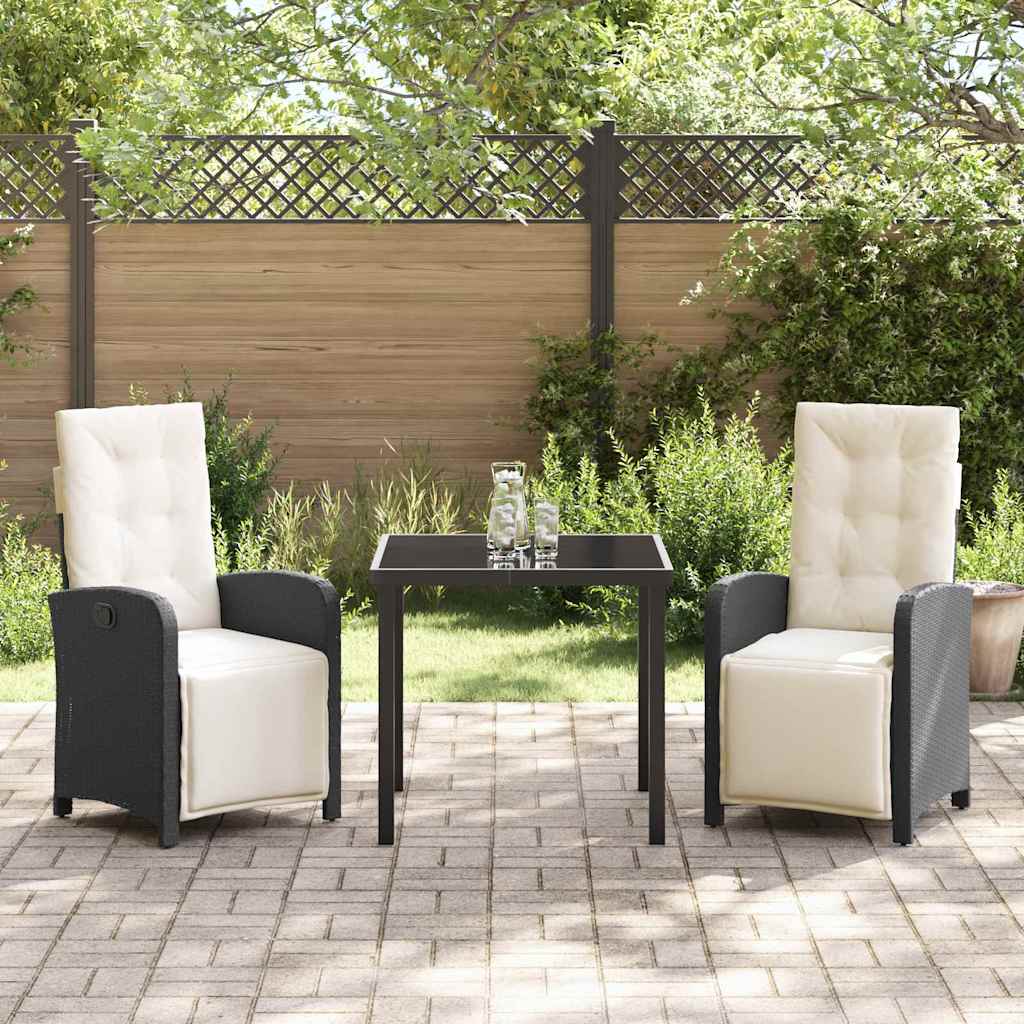 Tuin eettafelset met kussen 3 pcs Zwart poly rattan is nu te koop bij PeponiXL, paradijselijk wonen!