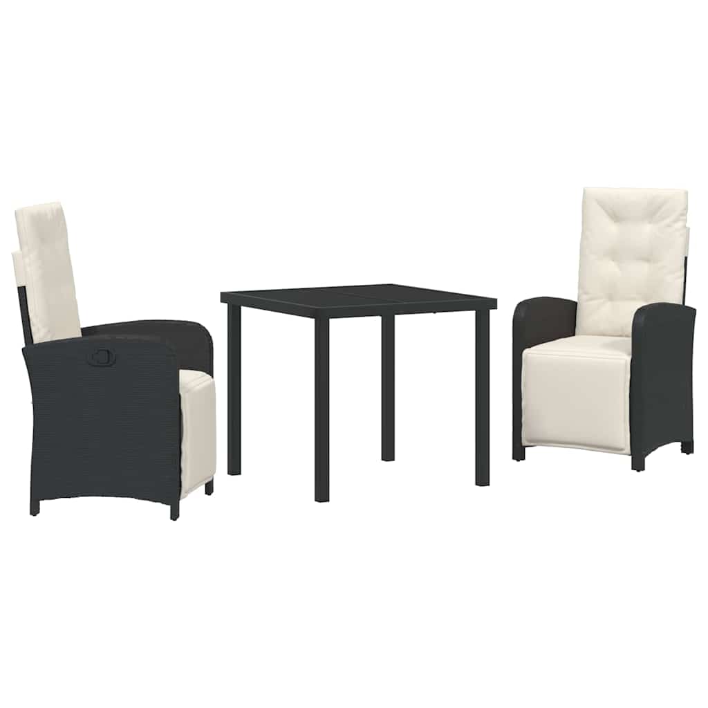 Tuin eettafelset met kussen 3 pcs Zwart poly rattan is nu te koop bij PeponiXL, paradijselijk wonen!