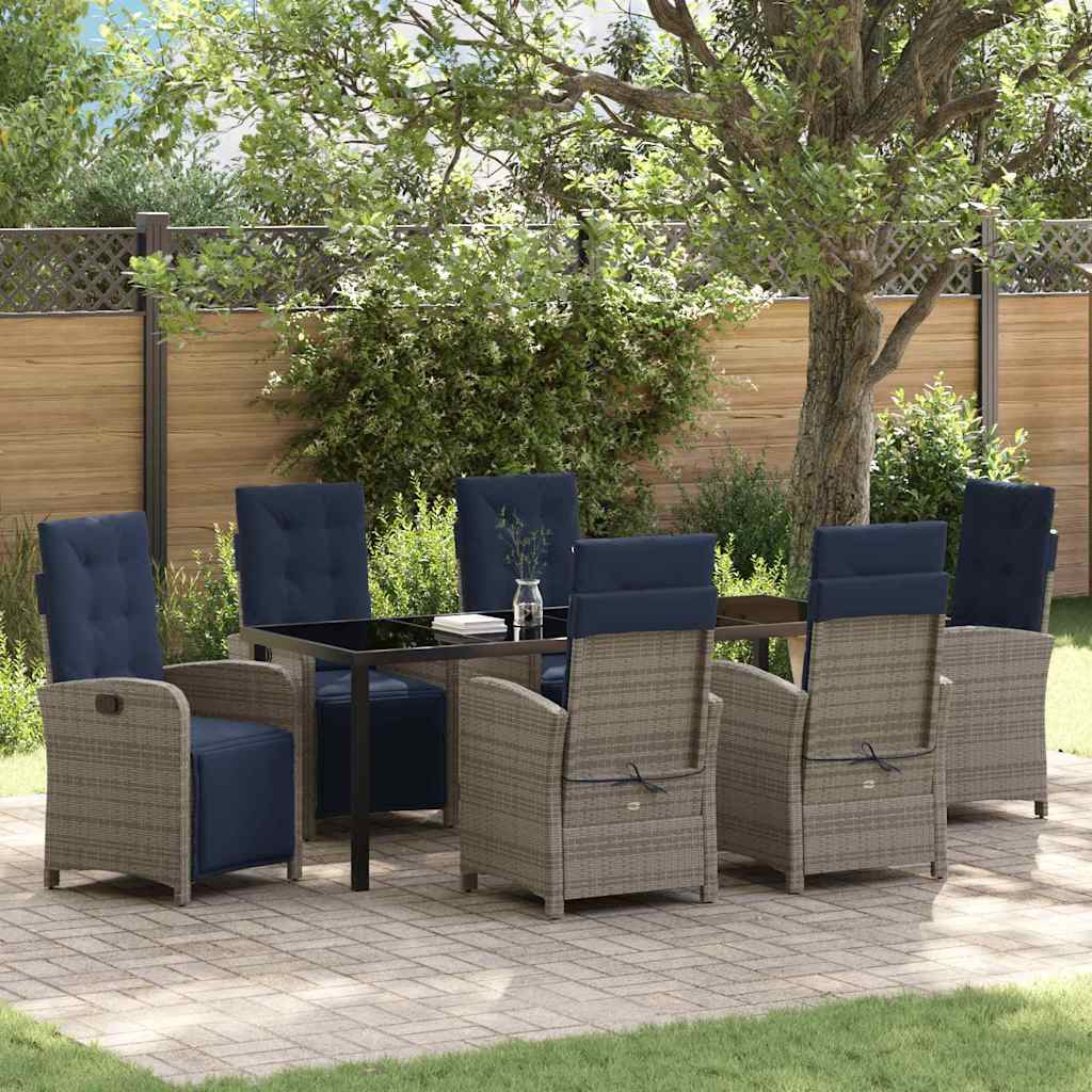 Tuin eettafelset met kussen 7 pcs Grijs poly rattan is nu te koop bij PeponiXL, paradijselijk wonen!