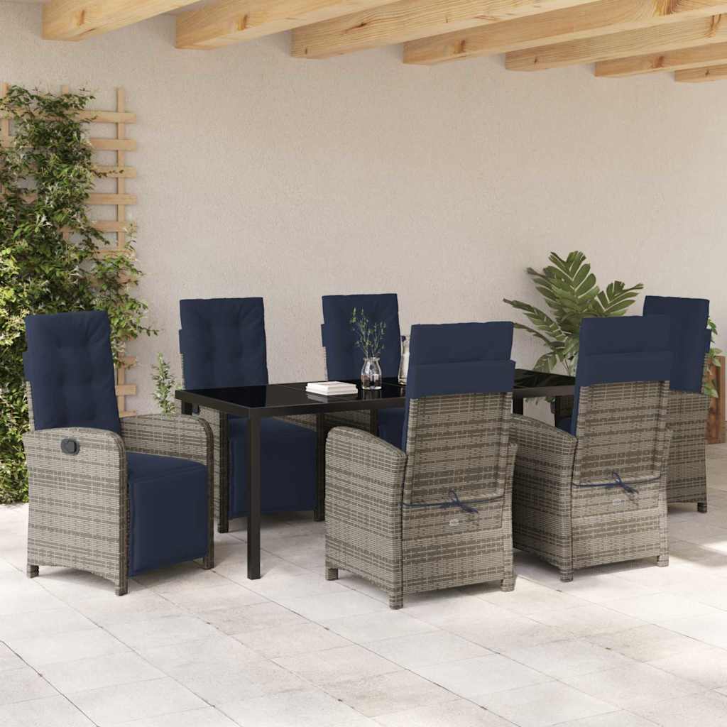 Tuin eettafelset met kussen 7 pcs Grijs poly rattan is nu te koop bij PeponiXL, paradijselijk wonen!