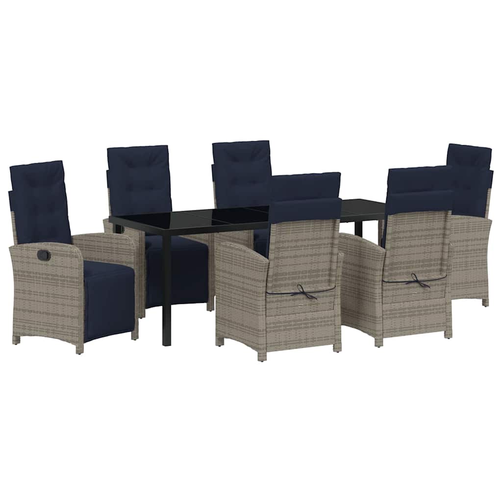 Tuin eettafelset met kussen 7 pcs Grijs poly rattan is nu te koop bij PeponiXL, paradijselijk wonen!