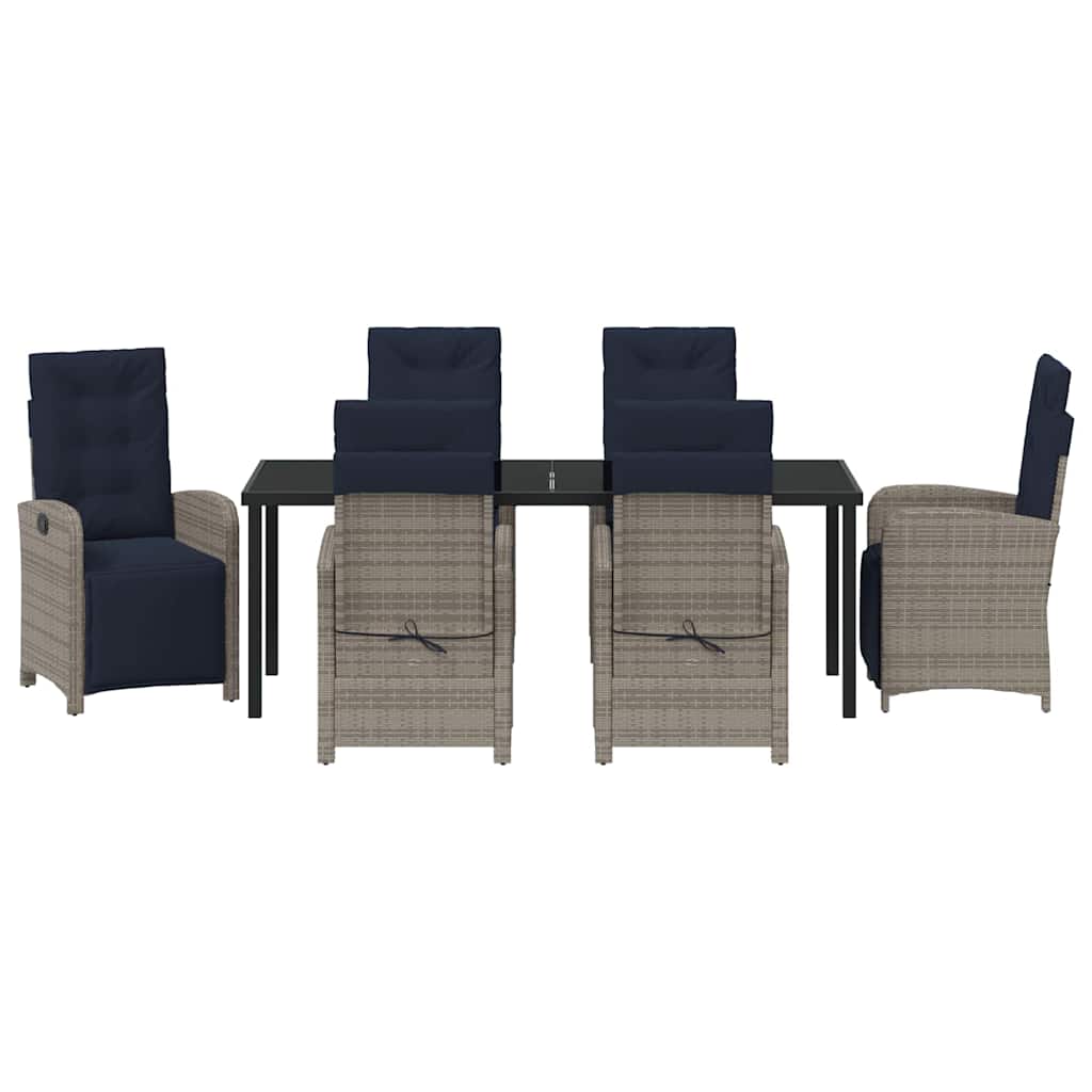 Tuin eettafelset met kussen 7 pcs Grijs poly rattan is nu te koop bij PeponiXL, paradijselijk wonen!