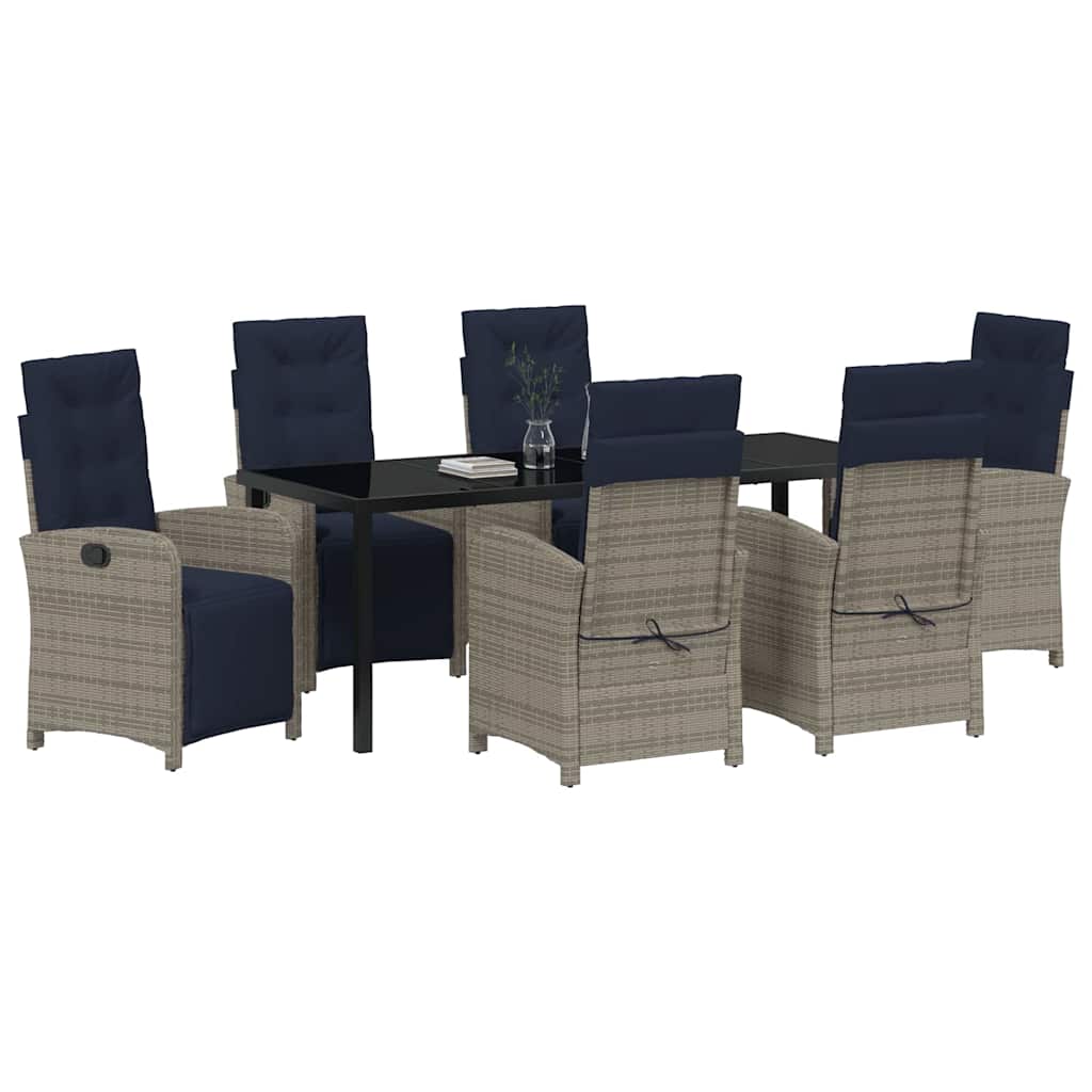 Tuin eettafelset met kussen 7 pcs Grijs poly rattan is nu te koop bij PeponiXL, paradijselijk wonen!