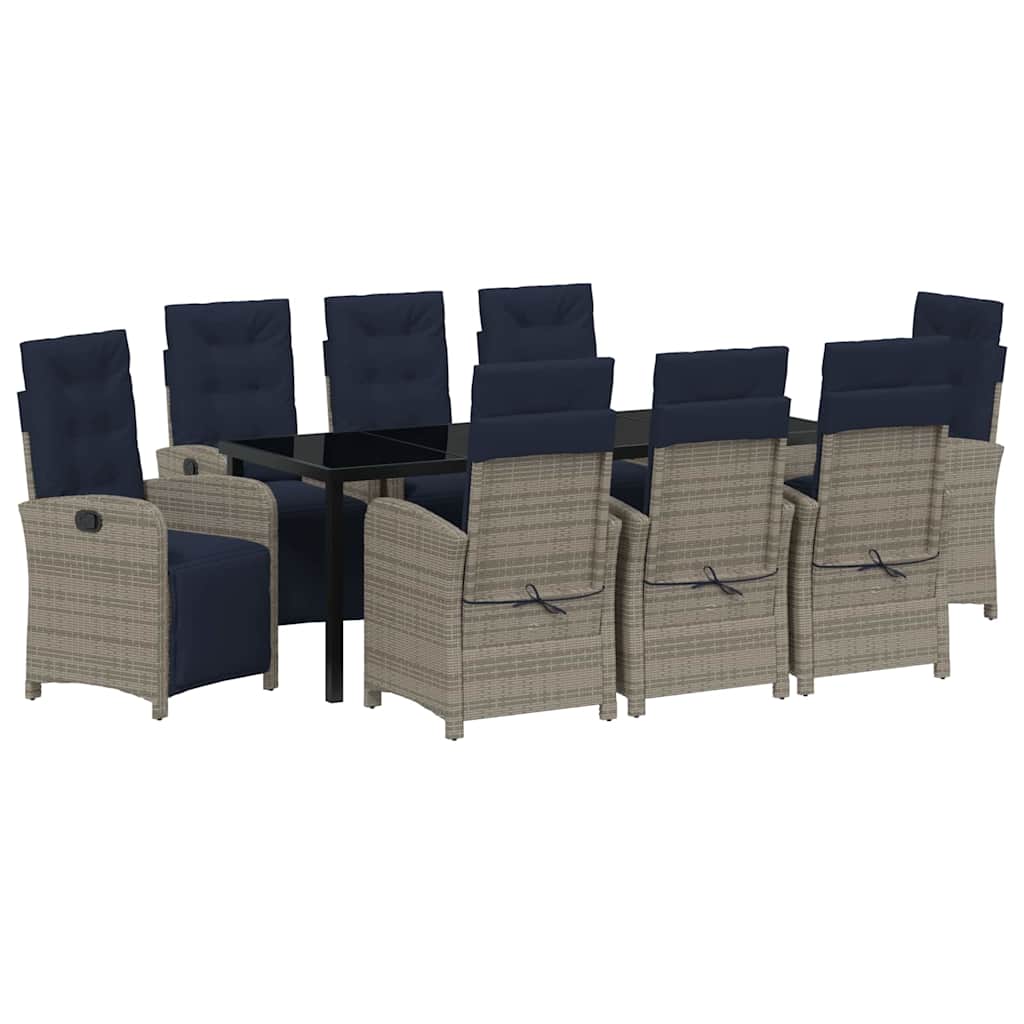 Tuin eettafelset met kussen 9 pcs Grijs poly rattan is nu te koop bij PeponiXL, paradijselijk wonen!