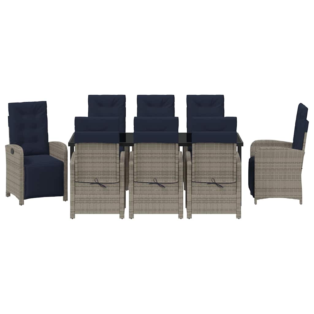 Tuin eettafelset met kussen 9 pcs Grijs poly rattan is nu te koop bij PeponiXL, paradijselijk wonen!