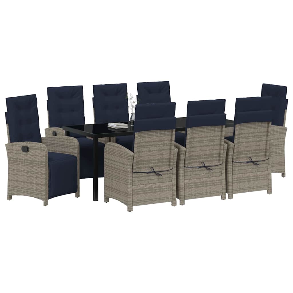 Tuin eettafelset met kussen 9 pcs Grijs poly rattan is nu te koop bij PeponiXL, paradijselijk wonen!