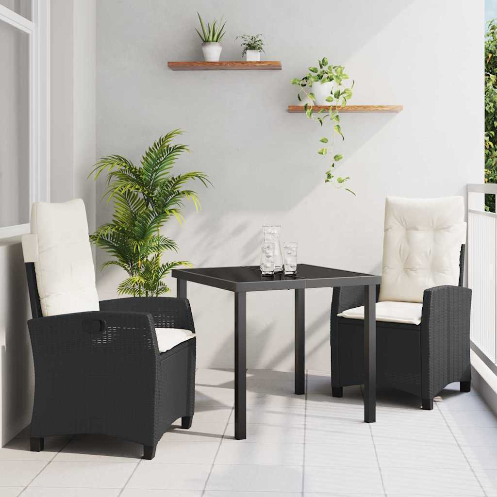 Tuin eettafelset met kussen 3 pcs Zwart poly rattan is nu te koop bij PeponiXL, paradijselijk wonen!