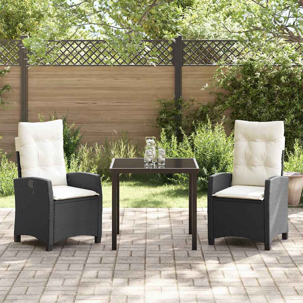 Tuin eettafelset met kussen 3 pcs Zwart poly rattan is nu te koop bij PeponiXL, paradijselijk wonen!