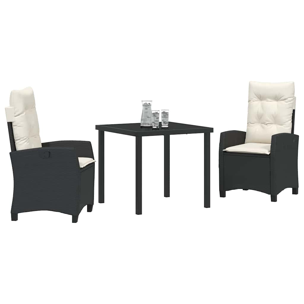 Tuin eettafelset met kussen 3 pcs Zwart poly rattan is nu te koop bij PeponiXL, paradijselijk wonen!