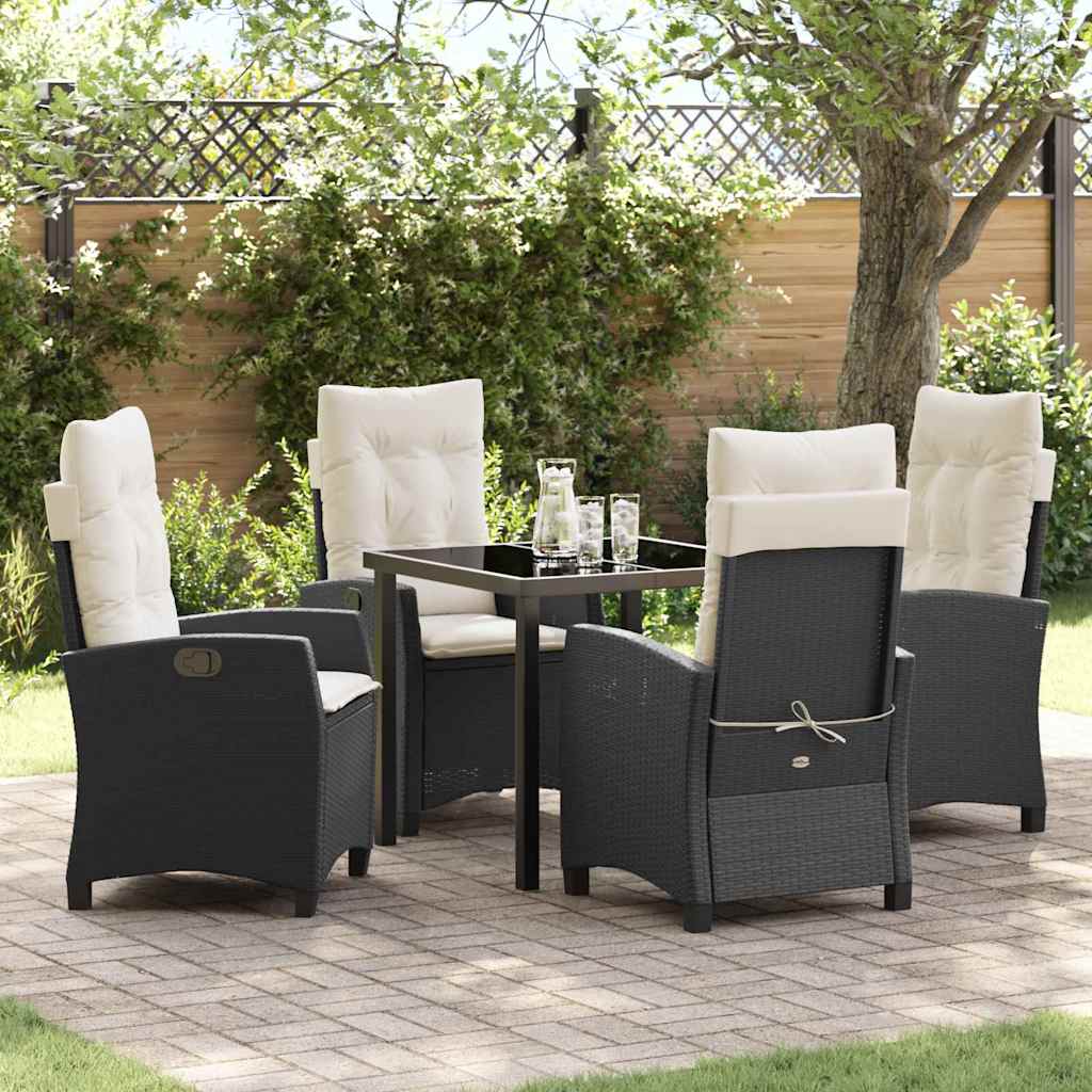 Tuin eettafelset met kussen 5 pcs Zwart poly rattan is nu te koop bij PeponiXL, paradijselijk wonen!