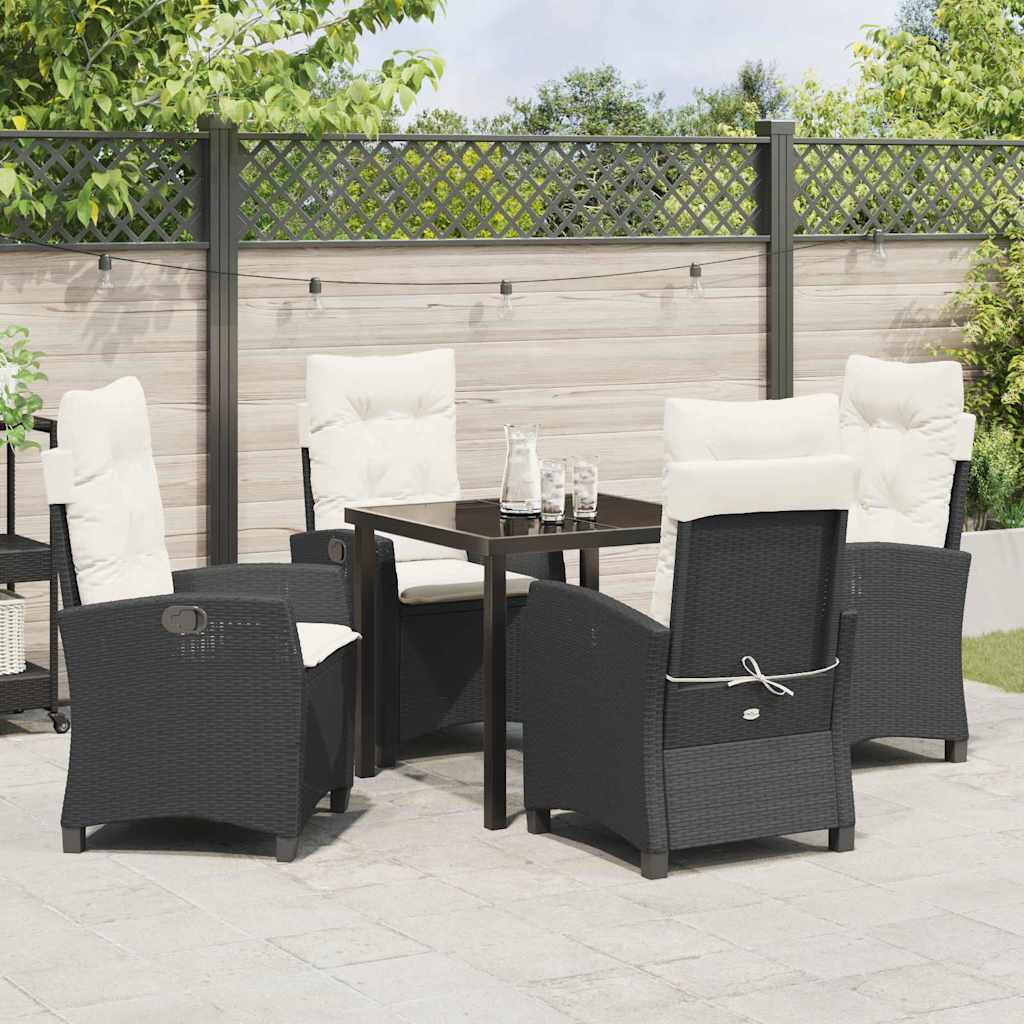 Tuin eettafelset met kussen 5 pcs Zwart poly rattan is nu te koop bij PeponiXL, paradijselijk wonen!