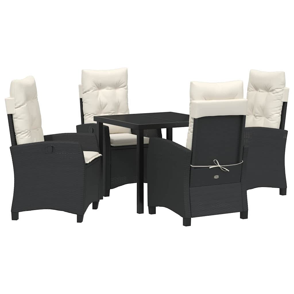 Tuin eettafelset met kussen 5 pcs Zwart poly rattan is nu te koop bij PeponiXL, paradijselijk wonen!