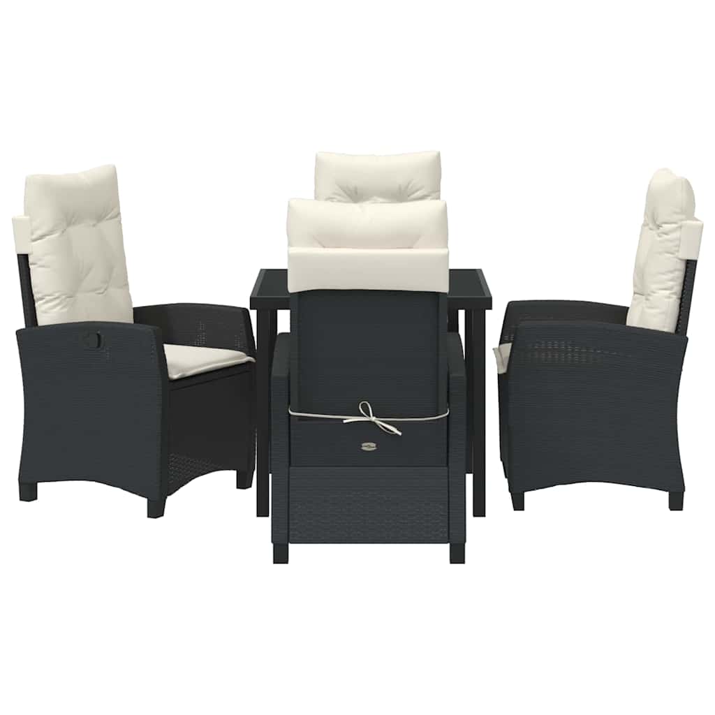Tuin eettafelset met kussen 5 pcs Zwart poly rattan is nu te koop bij PeponiXL, paradijselijk wonen!