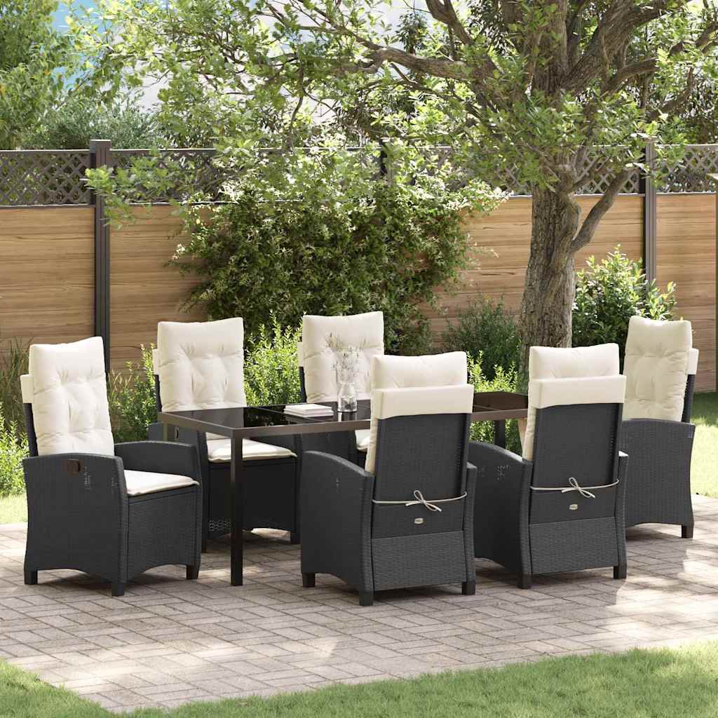 Tuin eettafelset met kussen 7 pcs Zwart poly rattan is nu te koop bij PeponiXL, paradijselijk wonen!