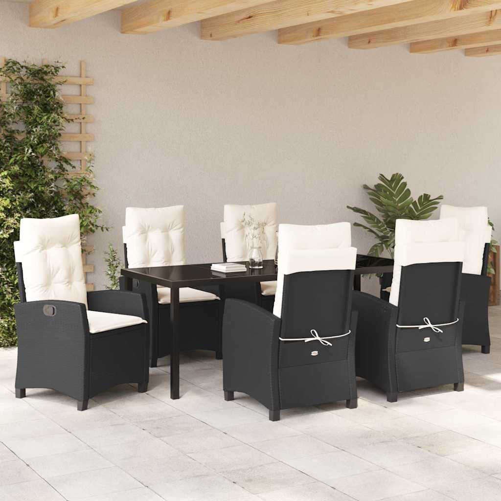 Tuin eettafelset met kussen 7 pcs Zwart poly rattan is nu te koop bij PeponiXL, paradijselijk wonen!