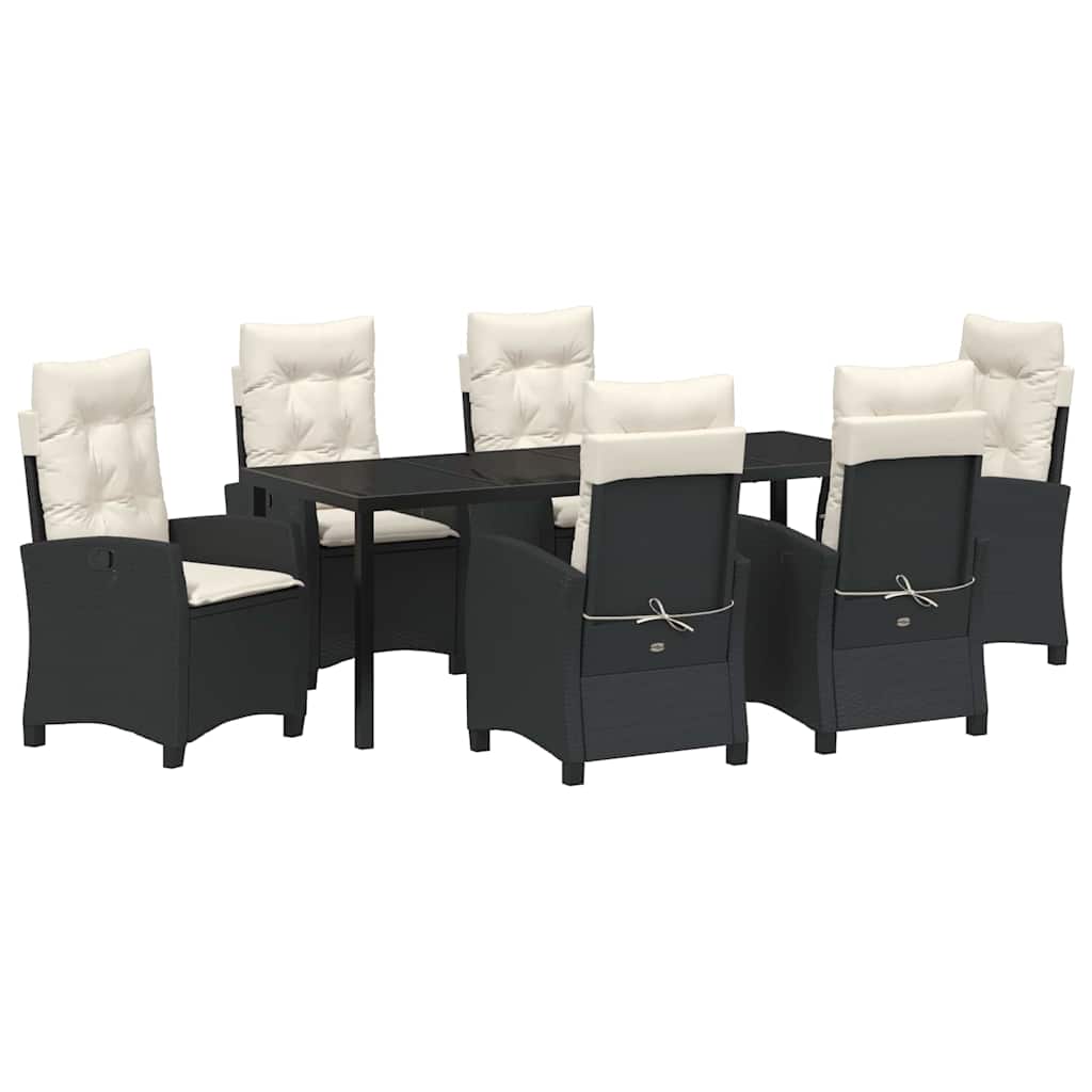 Tuin eettafelset met kussen 7 pcs Zwart poly rattan is nu te koop bij PeponiXL, paradijselijk wonen!