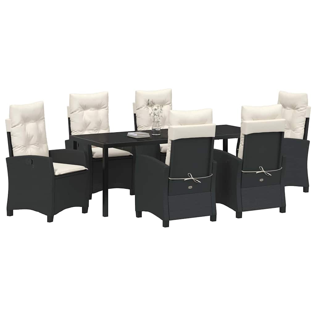 Tuin eettafelset met kussen 7 pcs Zwart poly rattan is nu te koop bij PeponiXL, paradijselijk wonen!