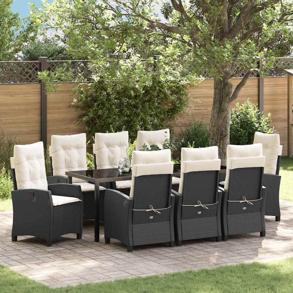 Tuin eettafelset met kussen 9 pcs Zwart poly rattan is nu te koop bij PeponiXL, paradijselijk wonen!