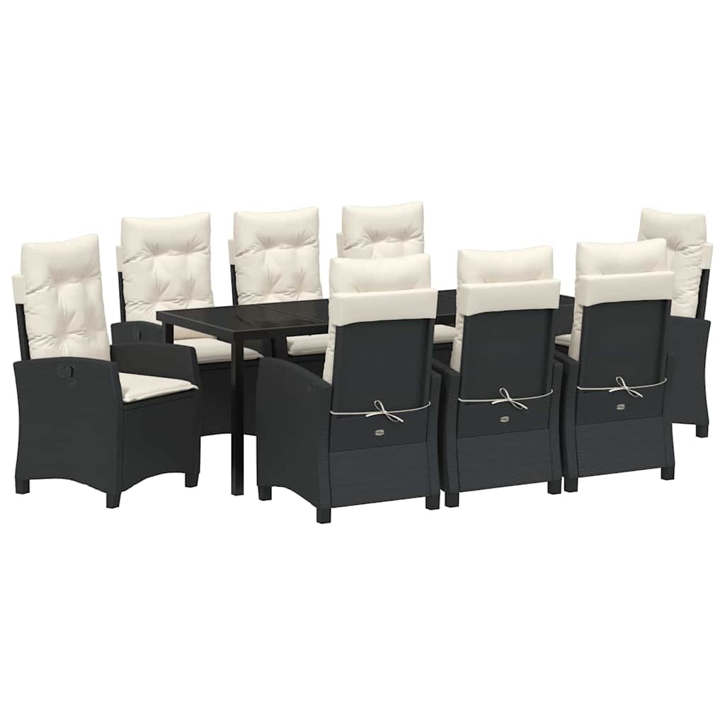 Tuin eettafelset met kussen 9 pcs Zwart poly rattan is nu te koop bij PeponiXL, paradijselijk wonen!