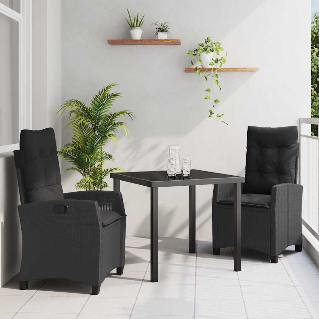 Tuin eettafelset met kussen 3 pcs Zwart poly rattan is nu te koop bij PeponiXL, paradijselijk wonen!