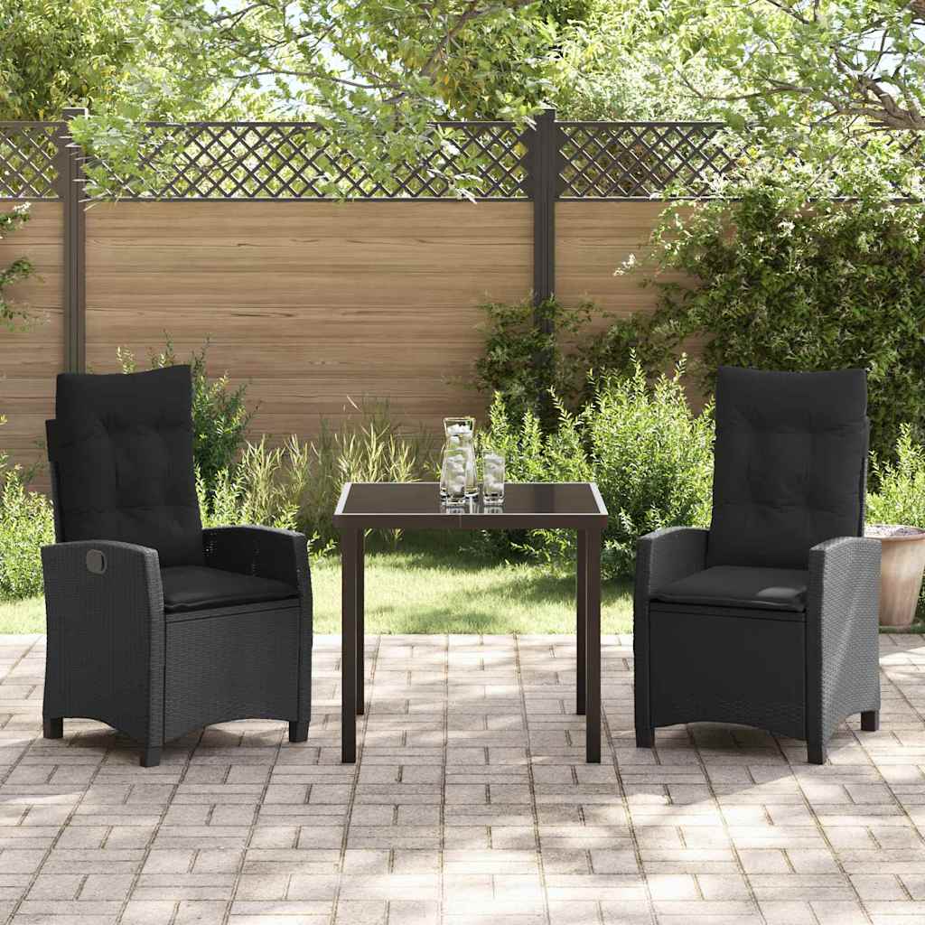Tuin eettafelset met kussen 3 pcs Zwart poly rattan is nu te koop bij PeponiXL, paradijselijk wonen!