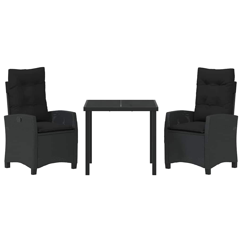 Tuin eettafelset met kussen 3 pcs Zwart poly rattan is nu te koop bij PeponiXL, paradijselijk wonen!