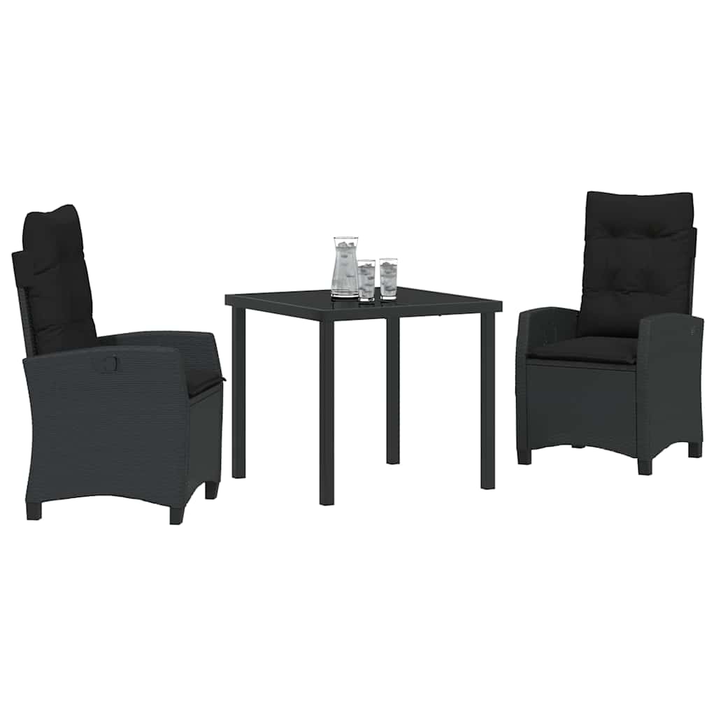 Tuin eettafelset met kussen 3 pcs Zwart poly rattan is nu te koop bij PeponiXL, paradijselijk wonen!