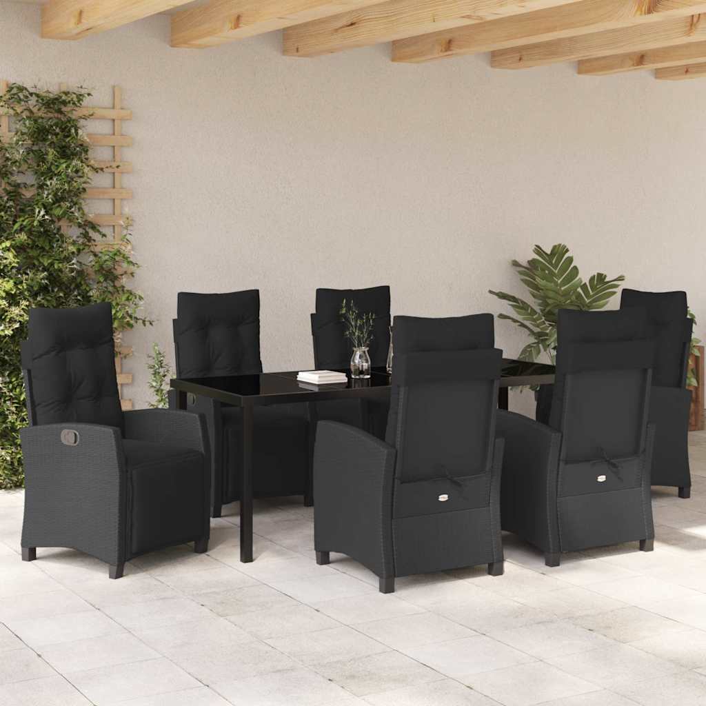 Tuin eettafelset met kussen 7 pcs Zwart poly rattan is nu te koop bij PeponiXL, paradijselijk wonen!