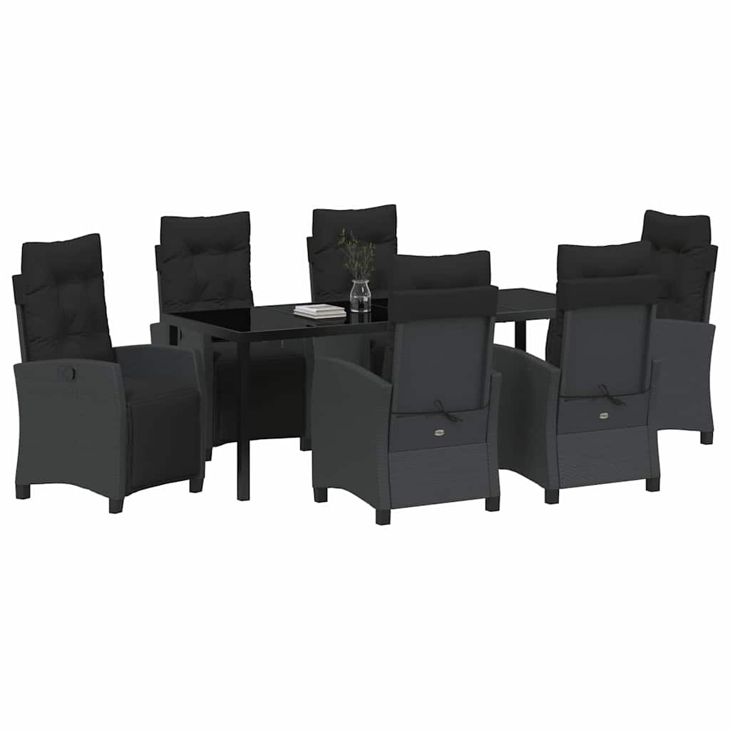 Tuin eettafelset met kussen 7 pcs Zwart poly rattan is nu te koop bij PeponiXL, paradijselijk wonen!
