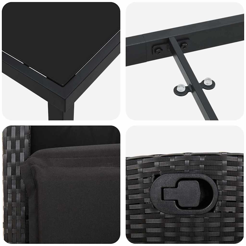 Tuin eettafelset met kussen 9 pcs Zwart poly rattan is nu te koop bij PeponiXL, paradijselijk wonen!