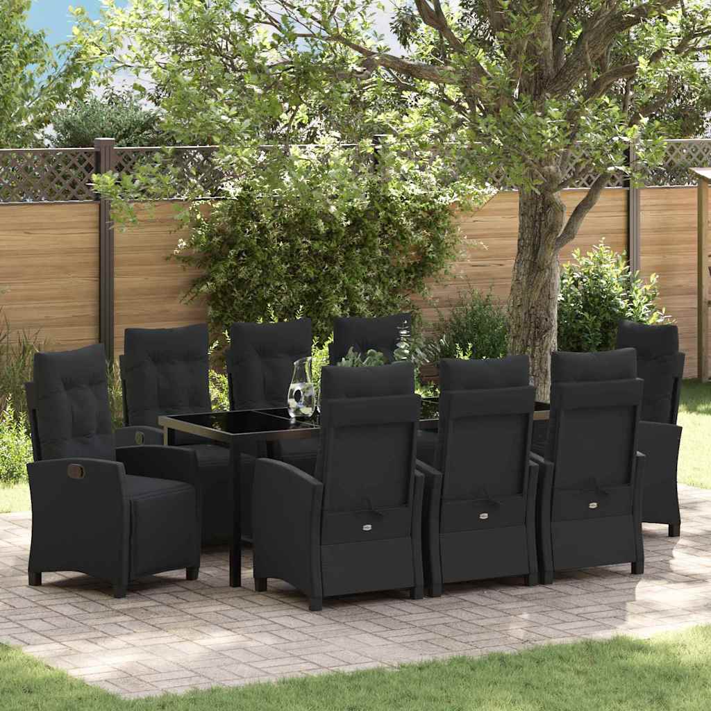 Tuin eettafelset met kussen 9 pcs Zwart poly rattan is nu te koop bij PeponiXL, paradijselijk wonen!