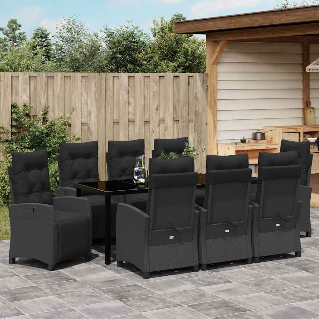 Tuin eettafelset met kussen 9 pcs Zwart poly rattan is nu te koop bij PeponiXL, paradijselijk wonen!