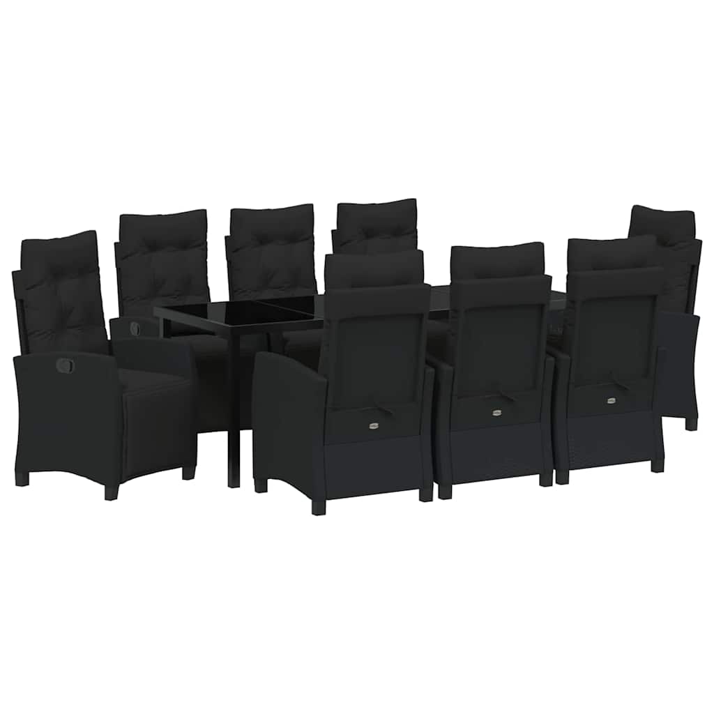 Tuin eettafelset met kussen 9 pcs Zwart poly rattan is nu te koop bij PeponiXL, paradijselijk wonen!