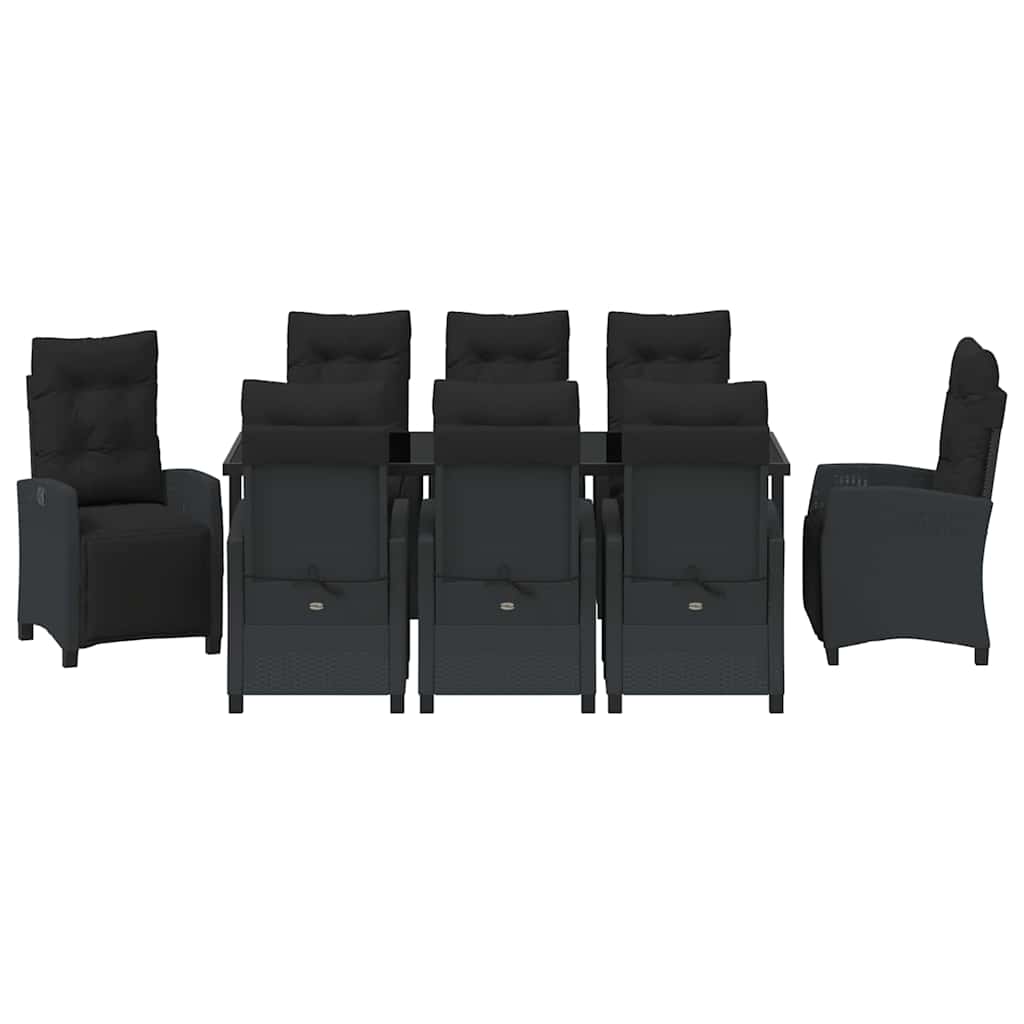 Tuin eettafelset met kussen 9 pcs Zwart poly rattan is nu te koop bij PeponiXL, paradijselijk wonen!