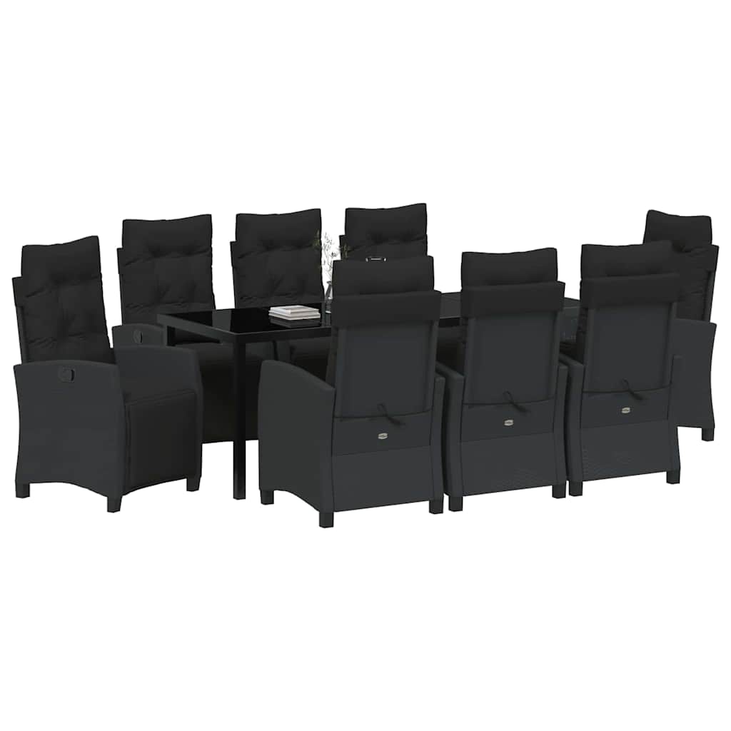 Tuin eettafelset met kussen 9 pcs Zwart poly rattan is nu te koop bij PeponiXL, paradijselijk wonen!