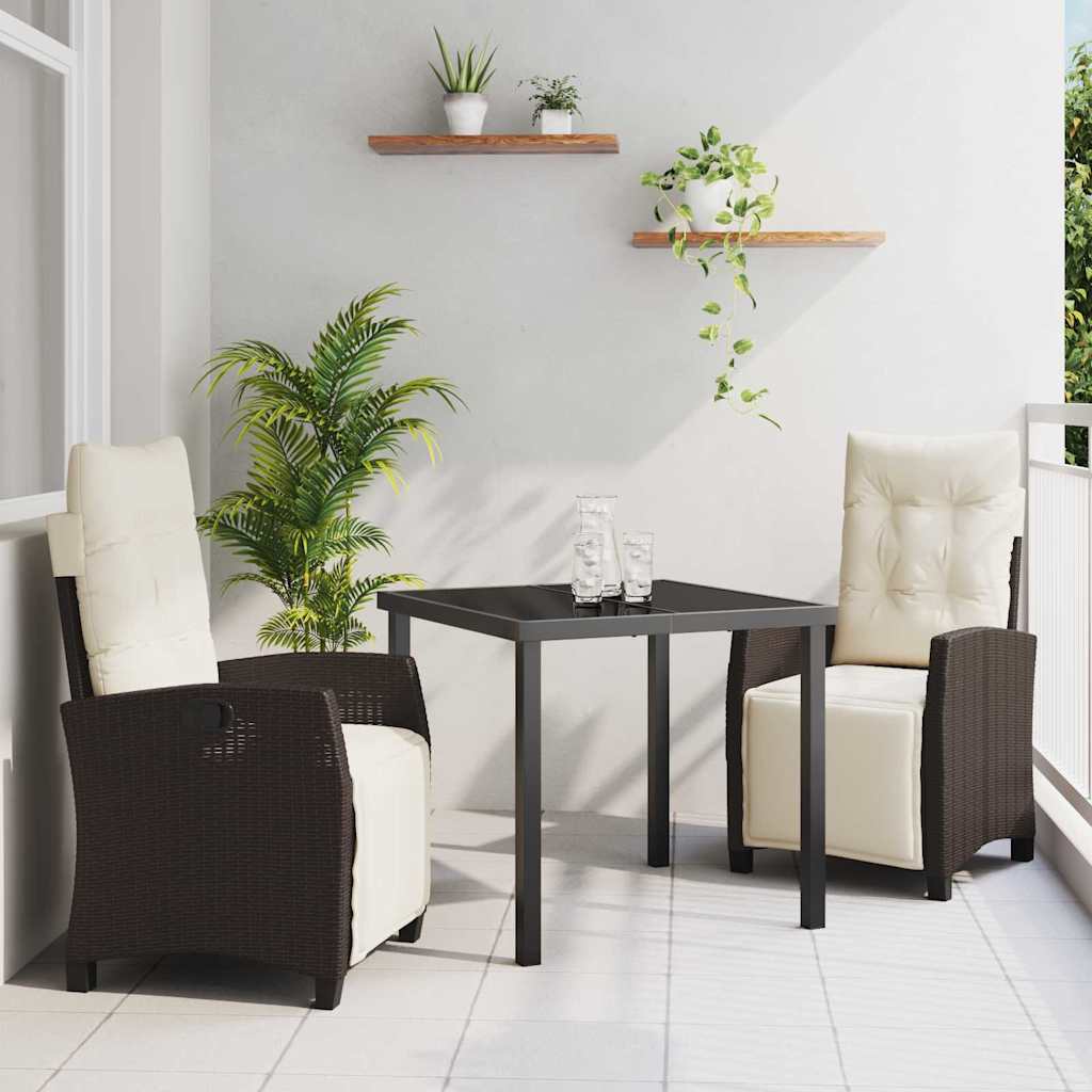 Tuin eettafelset met kussen 3 pcs Bruin poly rattan is nu te koop bij PeponiXL, paradijselijk wonen!