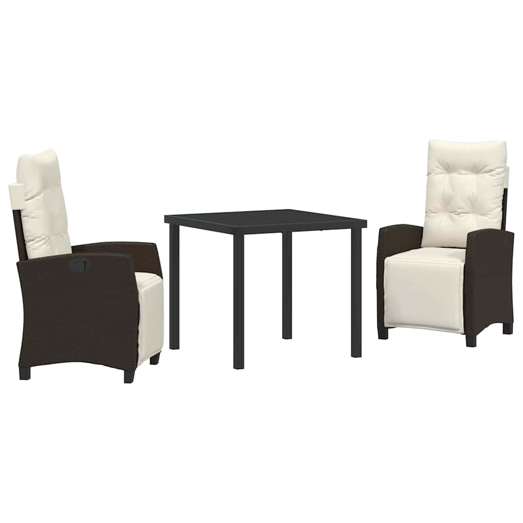 Tuin eettafelset met kussen 3 pcs Bruin poly rattan is nu te koop bij PeponiXL, paradijselijk wonen!