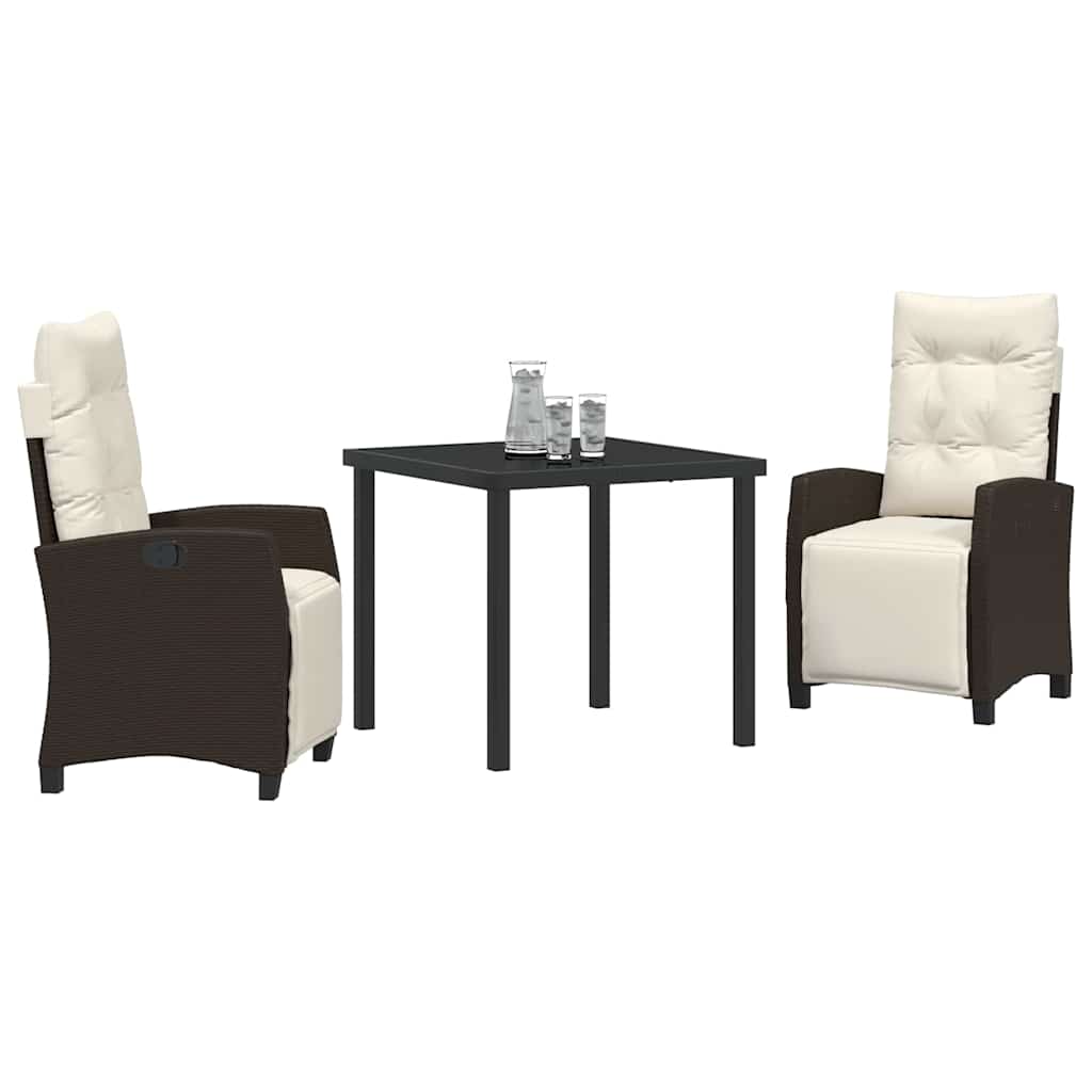 Tuin eettafelset met kussen 3 pcs Bruin poly rattan is nu te koop bij PeponiXL, paradijselijk wonen!