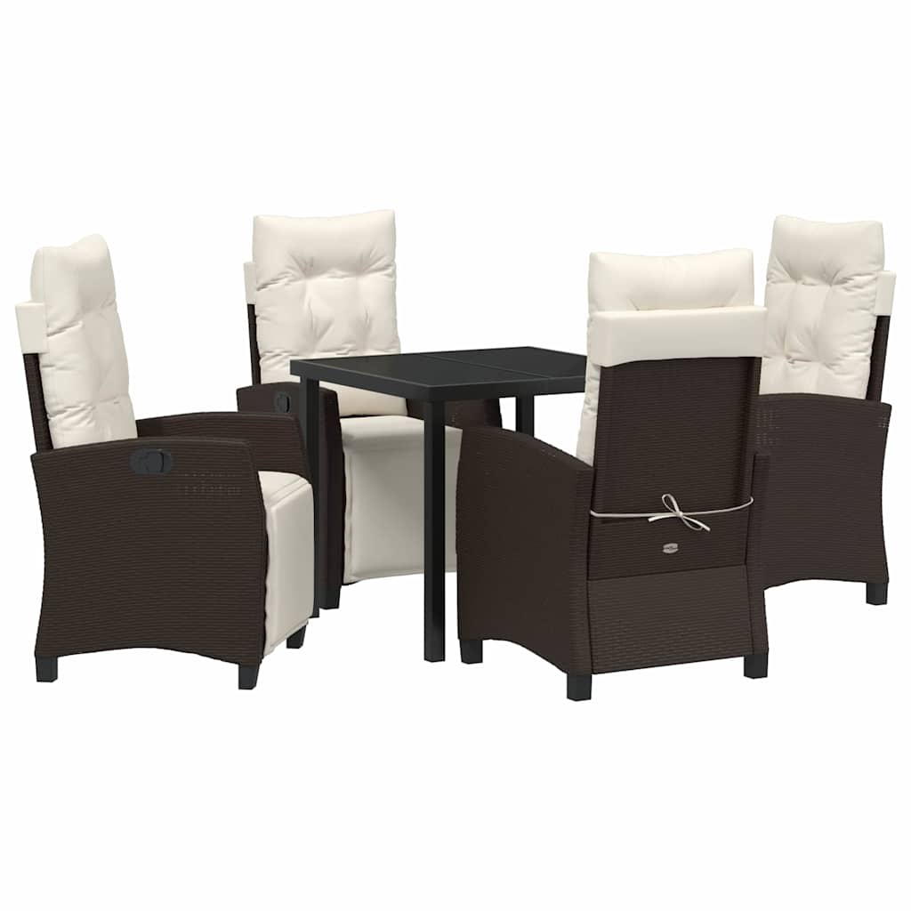 Tuin eettafelset met kussen 5 pcs Bruin poly rattan is nu te koop bij PeponiXL, paradijselijk wonen!