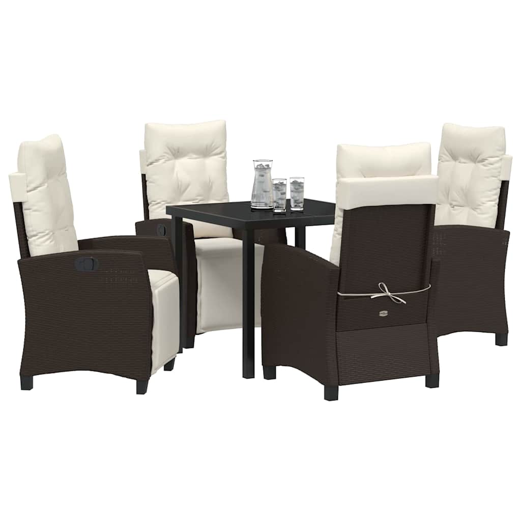 Tuin eettafelset met kussen 5 pcs Bruin poly rattan is nu te koop bij PeponiXL, paradijselijk wonen!