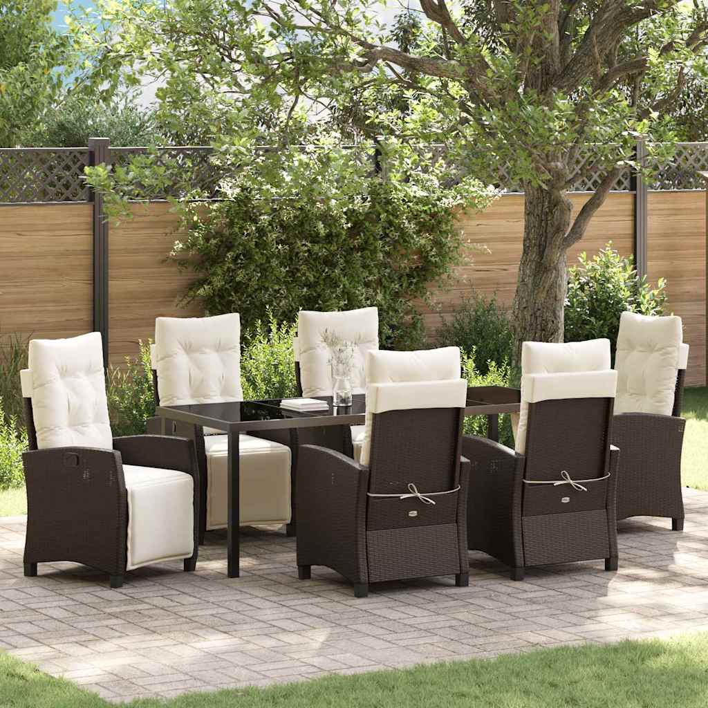 Tuin eettafelset met kussen 7 pcs Bruin poly rattan is nu te koop bij PeponiXL, paradijselijk wonen!