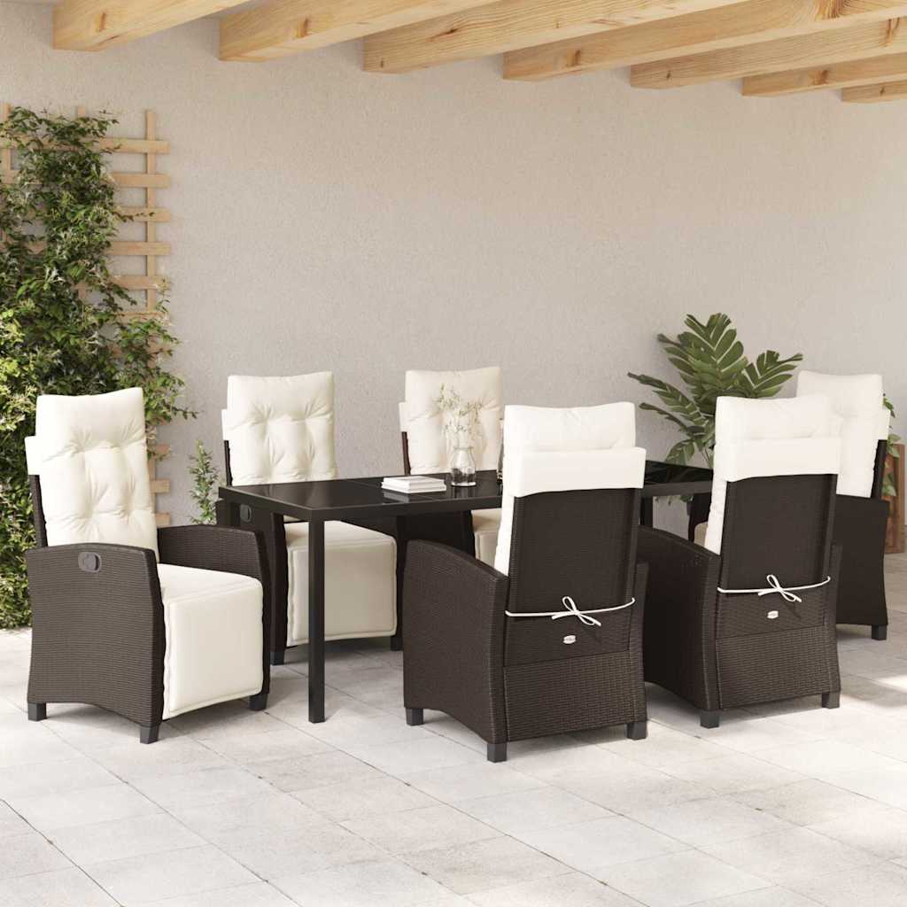 Tuin eettafelset met kussen 7 pcs Bruin poly rattan is nu te koop bij PeponiXL, paradijselijk wonen!