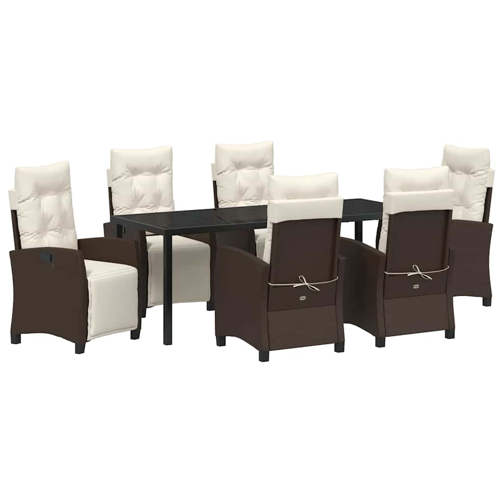 Tuin eettafelset met kussen 7 pcs Bruin poly rattan is nu te koop bij PeponiXL, paradijselijk wonen!