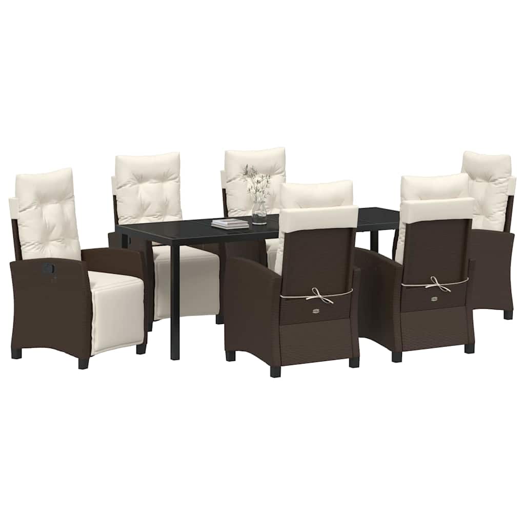 Tuin eettafelset met kussen 7 pcs Bruin poly rattan is nu te koop bij PeponiXL, paradijselijk wonen!