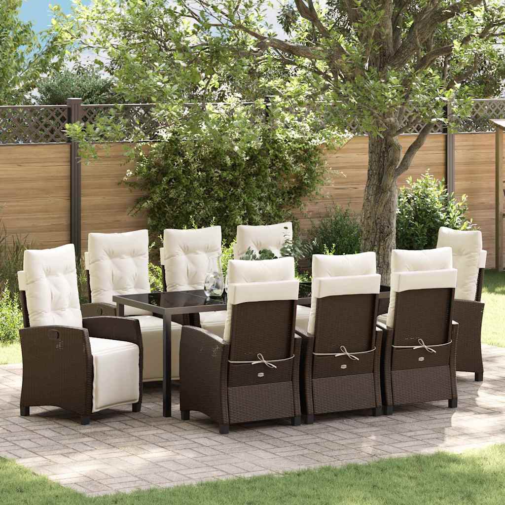 Tuin eettafelset met kussen 9 pcs Bruin poly rattan is nu te koop bij PeponiXL, paradijselijk wonen!