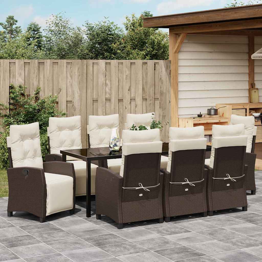 Tuin eettafelset met kussen 9 pcs Bruin poly rattan is nu te koop bij PeponiXL, paradijselijk wonen!