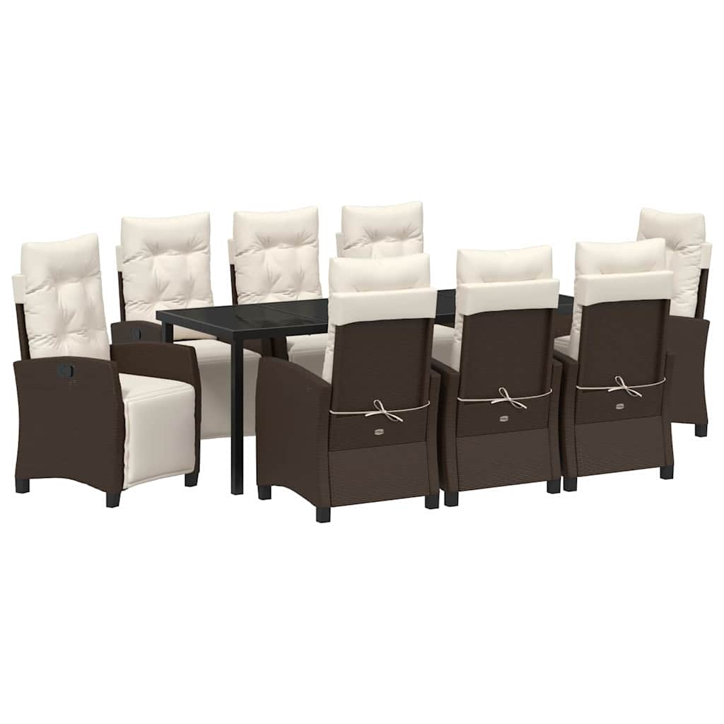 Tuin eettafelset met kussen 9 pcs Bruin poly rattan is nu te koop bij PeponiXL, paradijselijk wonen!