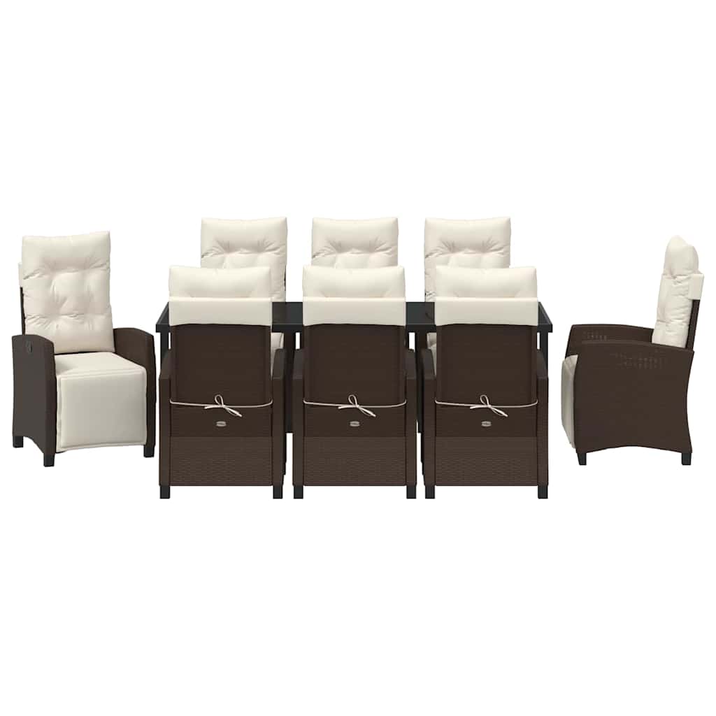 Tuin eettafelset met kussen 9 pcs Bruin poly rattan is nu te koop bij PeponiXL, paradijselijk wonen!