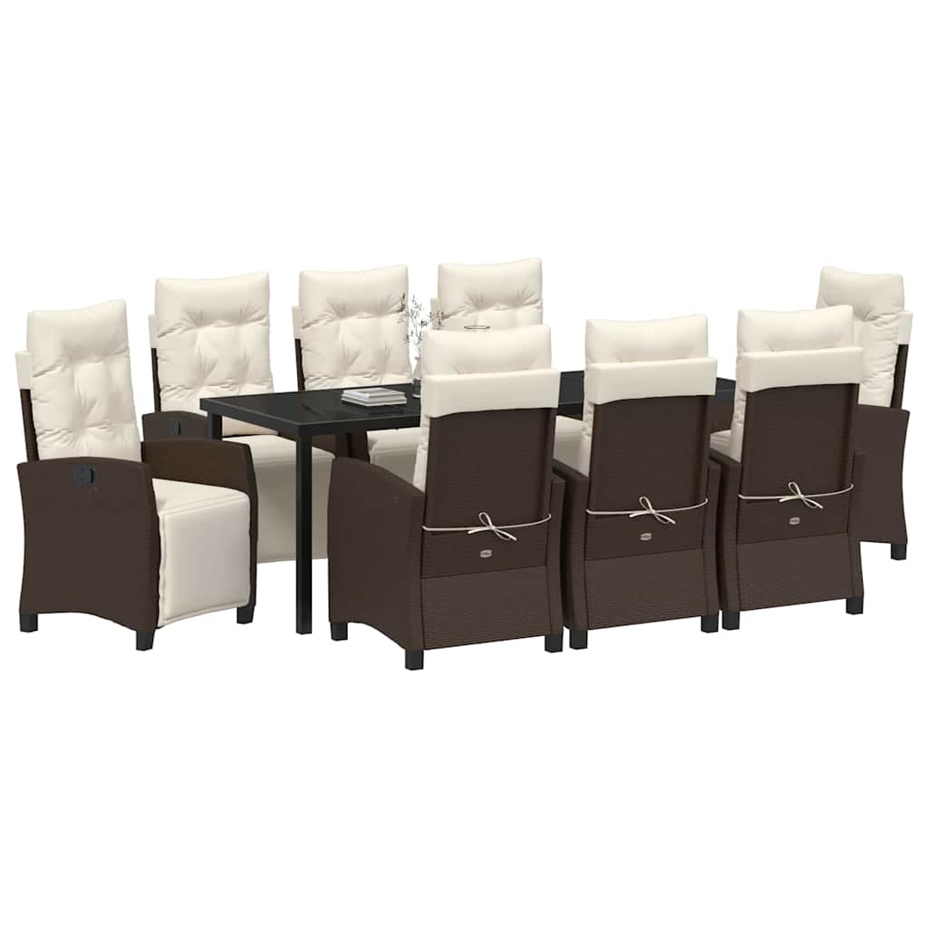 Tuin eettafelset met kussen 9 pcs Bruin poly rattan is nu te koop bij PeponiXL, paradijselijk wonen!