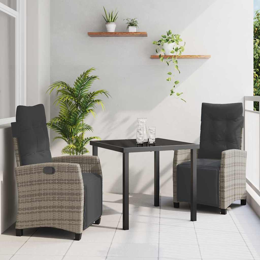Tuin eettafelset met kussen 3 pcs Grijs poly rattan is nu te koop bij PeponiXL, paradijselijk wonen!
